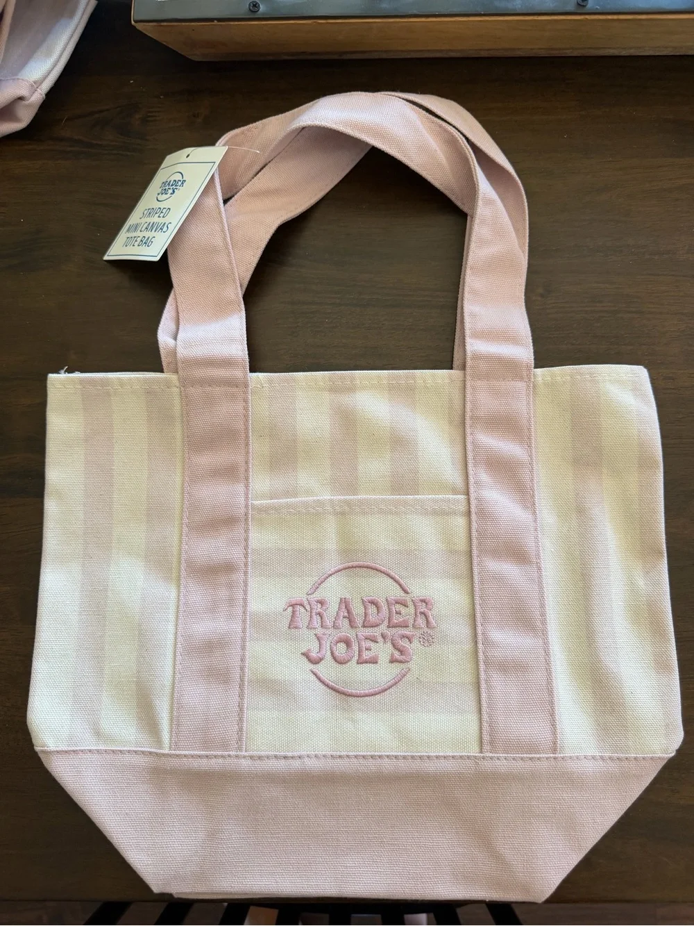 Trader Joe's Pastel Pink Striped Canvas Tote